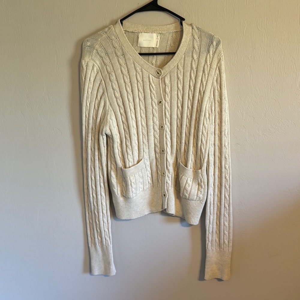 All:row Women's Cream Cable Knit Sofia cardigan Sweater cute cozy size‎ large